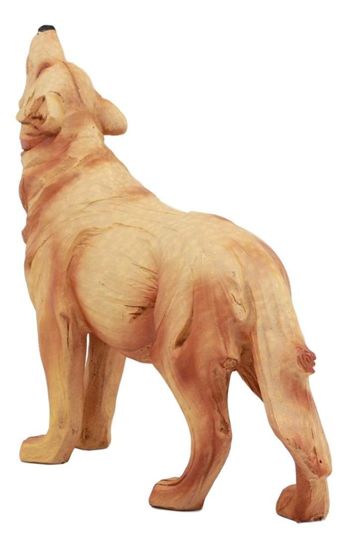 Ebros Gift Ebros Rustic Faux Wood Resin Forest Full Moon Howling Gray Wolf Figurine Decor Statue