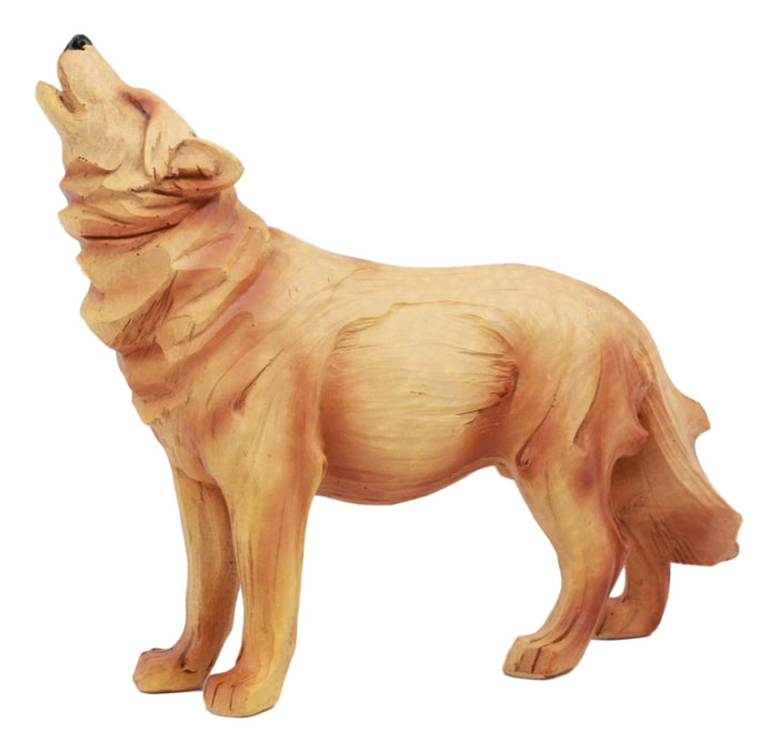 Ebros Gift Ebros Rustic Faux Wood Resin Forest Full Moon Howling Gray Wolf Figurine Decor Statue