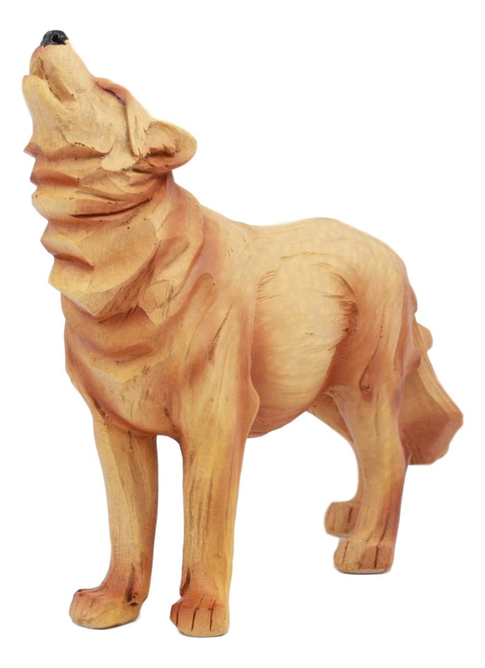 Ebros Gift Ebros Rustic Faux Wood Resin Forest Full Moon Howling Gray Wolf Figurine Decor Statue