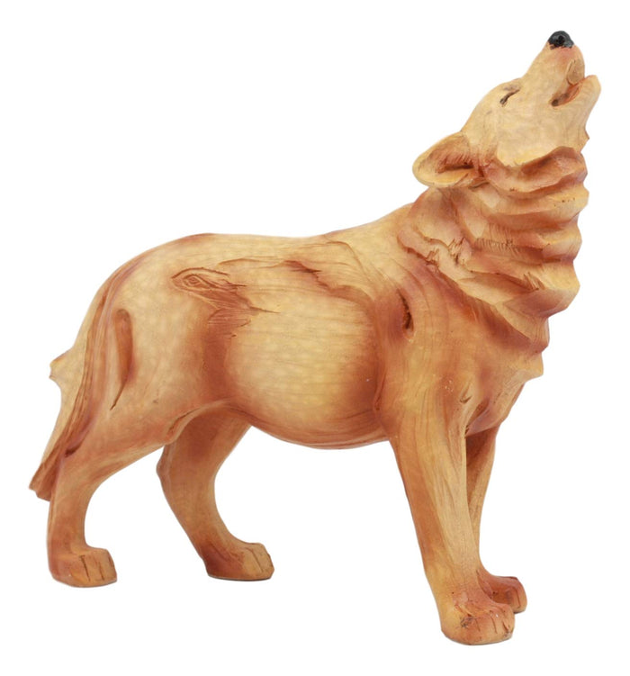 ebros gift Ebros Rustic Faux Wood Resin Forest Full Moon Howling Gray Wolf Figurine Decor Statue