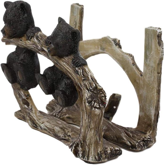 Ebros Gift Ebros Rustic Forest 2 Black Bear Cubs Hanging On Tree Branch Napkin Holder