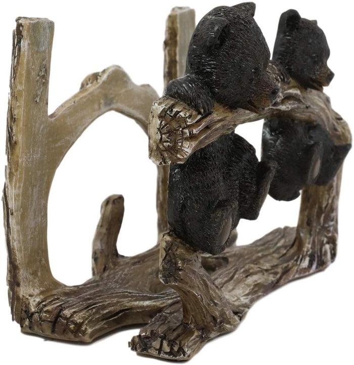 Ebros Gift Ebros Rustic Forest 2 Black Bear Cubs Hanging On Tree Branch Napkin Holder