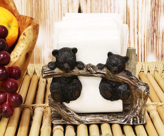 ebros gift Ebros Rustic Forest 2 Black Bear Cubs Hanging On Tree Branch Napkin Holder