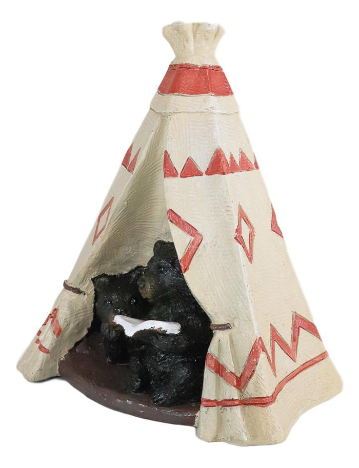 Ebros Gift Ebros Rustic Forest Black Bear Cubs Story Time Reading Book In Teepee Hut Figurine