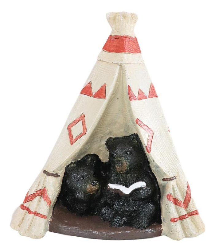 Ebros Gift Ebros Rustic Forest Black Bear Cubs Story Time Reading Book In Teepee Hut Figurine