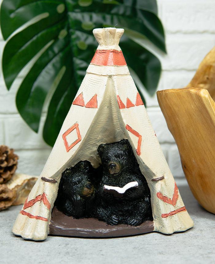 ebros gift Ebros Rustic Forest Black Bear Cubs Story Time Reading Book In Teepee Hut Figurine