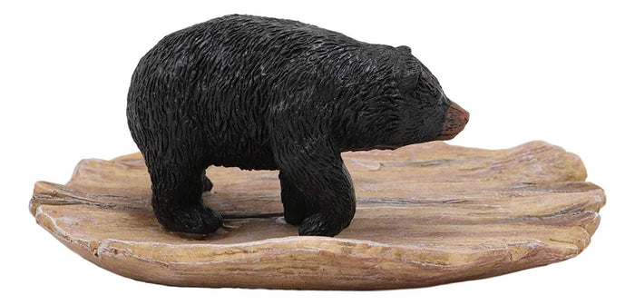 Ebros Gift Ebros Rustic Forest Black Bear On Wood Base Soap Keys Coins Dish Resin Figurine