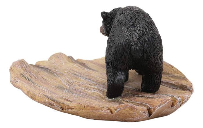 Ebros Gift Ebros Rustic Forest Black Bear On Wood Base Soap Keys Coins Dish Resin Figurine