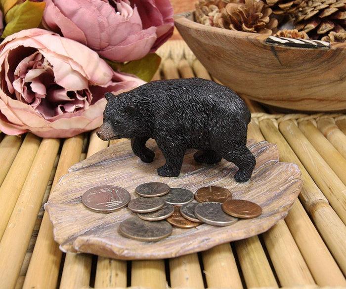 ebros gift Ebros Rustic Forest Black Bear On Wood Base Soap Keys Coins Dish Resin Figurine