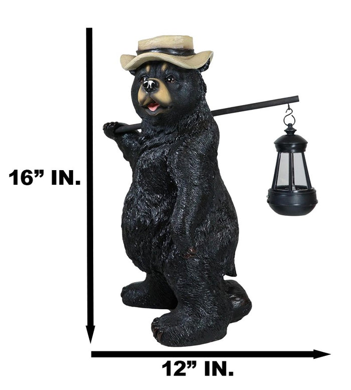 Ebros Gift Ebros Rustic Forest Black Bear Outdoor Hiking Figurine W/ Solar LED Light Lantern Lamp