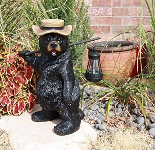 ebros gift Ebros Rustic Forest Black Bear Outdoor Hiking Figurine W/ Solar LED Light Lantern Lamp