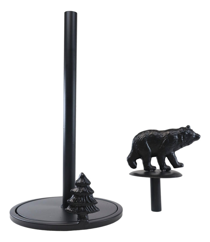 Ebros Gift Ebros Rustic Forest Black Bear W/ Pine Tree Cast Iron Paper Towel Holder