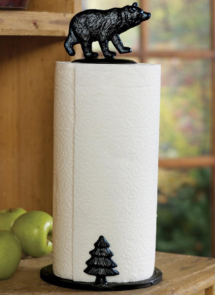 ebros gift Ebros Rustic Forest Black Bear W/ Pine Tree Cast Iron Paper Towel Holder
