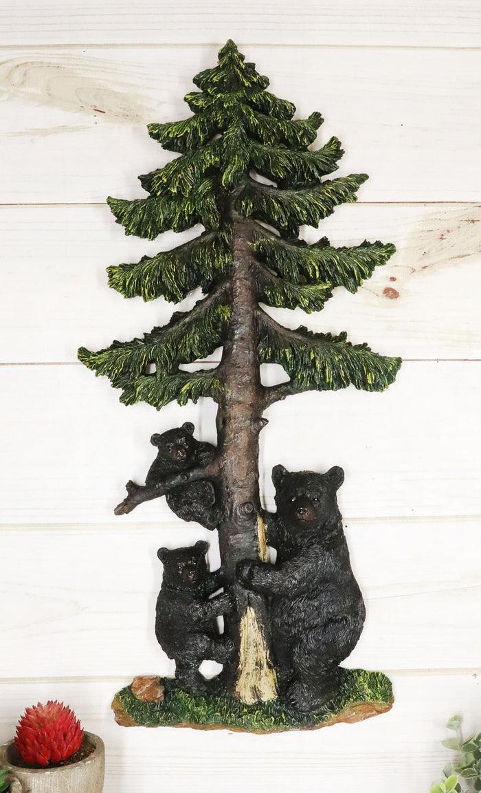 Ebros Gift Ebros Rustic Forest Black Bear With 2 Cubs Climbing On Pine Tree Wall Art Decor Plaque
