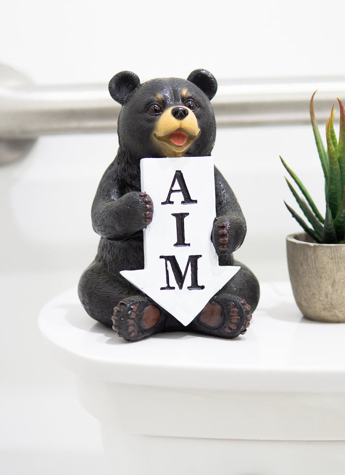ebros gift Ebros Rustic Forest Black Bear with Arrow Sign AIM Decorative Toilet Figurine