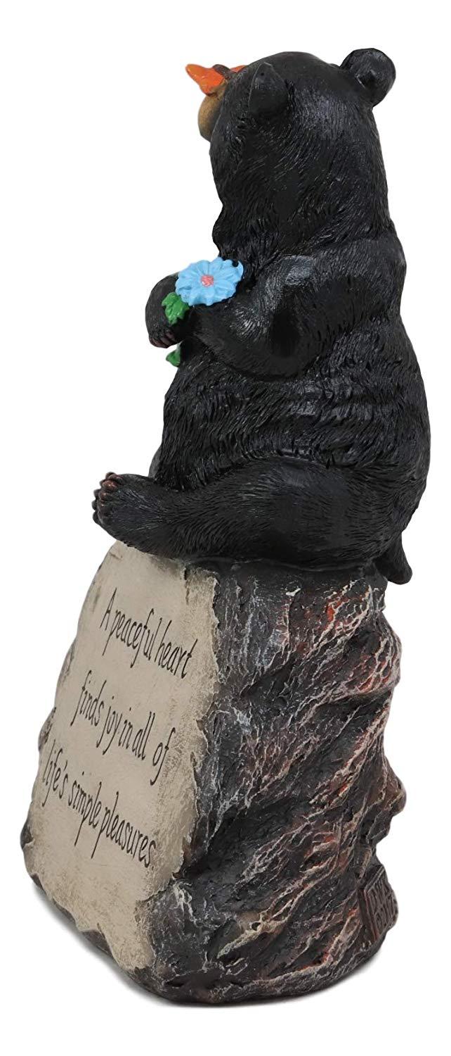 Ebros Gift Ebros Rustic Forest Happy Heart Black Bear Sitting On Inspirational Rock Figurine With Life's Simple Pleasures Sayings Quote Whimsical Woodland Bears Animal Decor Statue