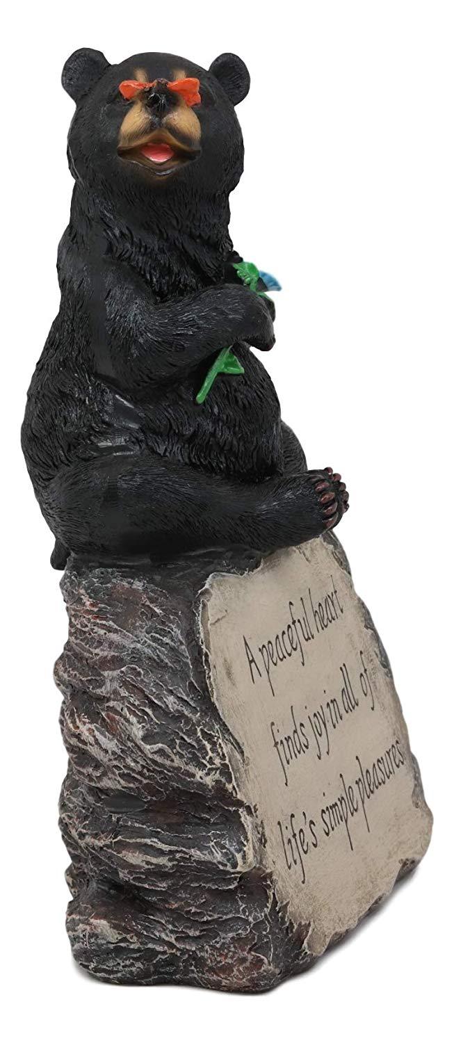 Ebros Gift Ebros Rustic Forest Happy Heart Black Bear Sitting On Inspirational Rock Figurine With Life's Simple Pleasures Sayings Quote Whimsical Woodland Bears Animal Decor Statue