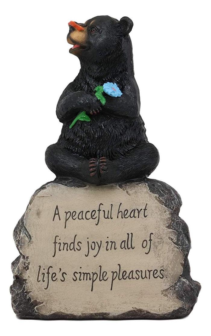 ebros gift Ebros Rustic Forest Happy Heart Black Bear Sitting On Inspirational Rock Figurine with Life's Simple Pleasures Sayings Quote Whimsical Woodland Bears Animal Decor Statue