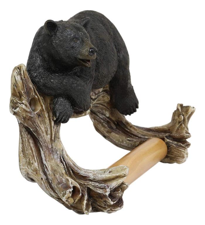 Ebros Gift Ebros Rustic Lazy Black Bear Resting On Tree Branch Toilet Paper Holder Figurine 8.25" Wide Powder Room Bathroom Wall Decor Plaque For Cabin Hunting Lodge Animal Bears Accent