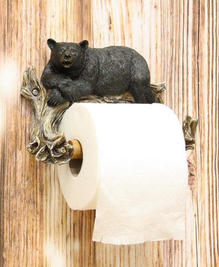 ebros gift Ebros Rustic Lazy Black Bear Resting On Tree Branch Toilet Paper Holder Figurine 8.25" Wide Powder Room Bathroom Wall Decor Plaque For Cabin Hunting Lodge Animal Bears Accent
