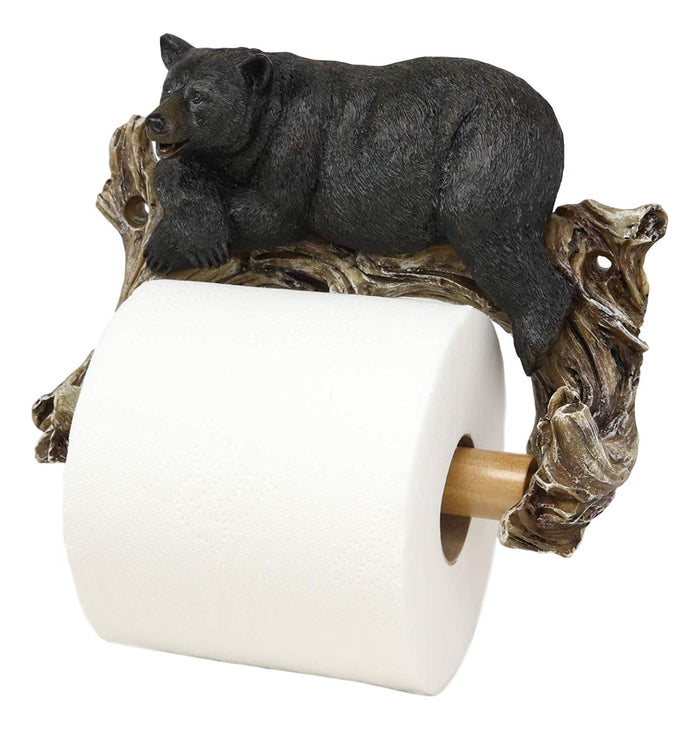 Ebros Gift Ebros Rustic Lazy Black Bear Resting On Tree Branch Toilet Paper Holder Figurine 8.25" Wide Powder Room Bathroom Wall Decor Plaque For Cabin Hunting Lodge Animal Bears Accent