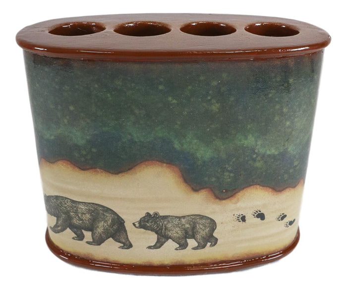 Ebros Gift Ebros Rustic Lodge Black Bear Country Paw Trail Makeup Or Tooth Brush And Paste Holder