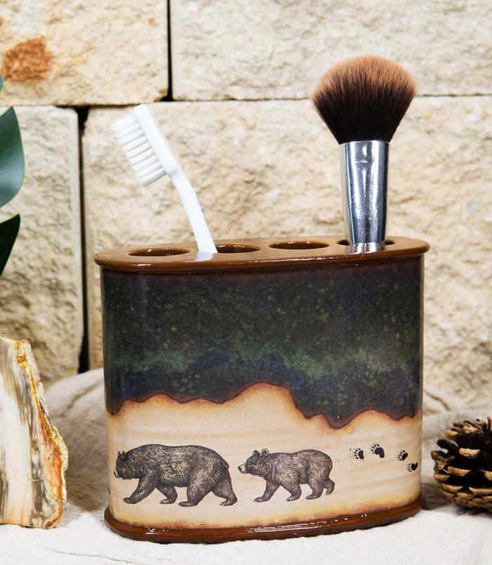 ebros gift Ebros Rustic Lodge Black Bear Country Paw Trail Makeup Or Tooth Brush And Paste Holder