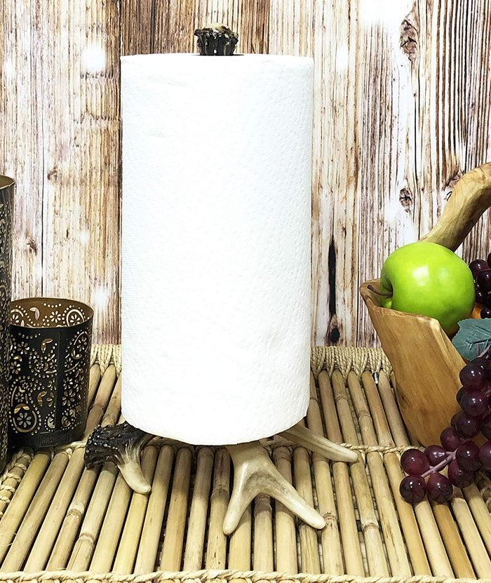ebros gift Ebros Rustic Nature Wildlife Woodland Forest Animal Paper Towel Holder Display Dispenser Stand Kitchen Bathroom Home Decor Party Hosting Accent (Stag Deer Antler Bone)