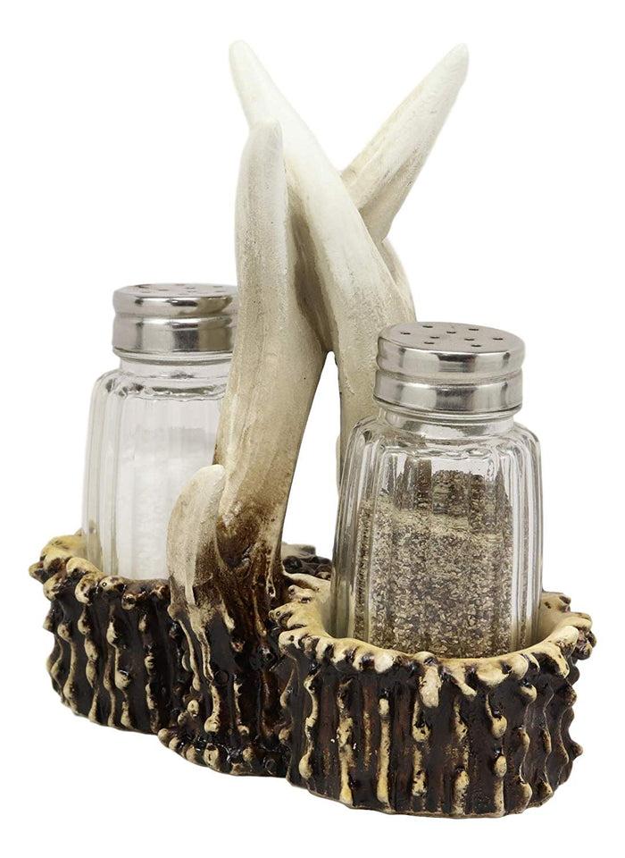 Ebros Gift Ebros Rustic Romantic Love Symbol Entwined Deer Antlers Figurine Display Holder With Glass Salt And Pepper Shakers Home And Kitchen Dining Decorative Statue Cabin Lodge Decor