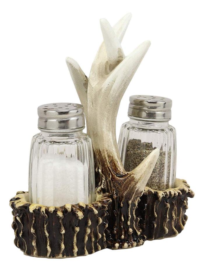 Ebros Gift Ebros Rustic Romantic Love Symbol Entwined Deer Antlers Figurine Display Holder With Glass Salt And Pepper Shakers Home And Kitchen Dining Decorative Statue Cabin Lodge Decor