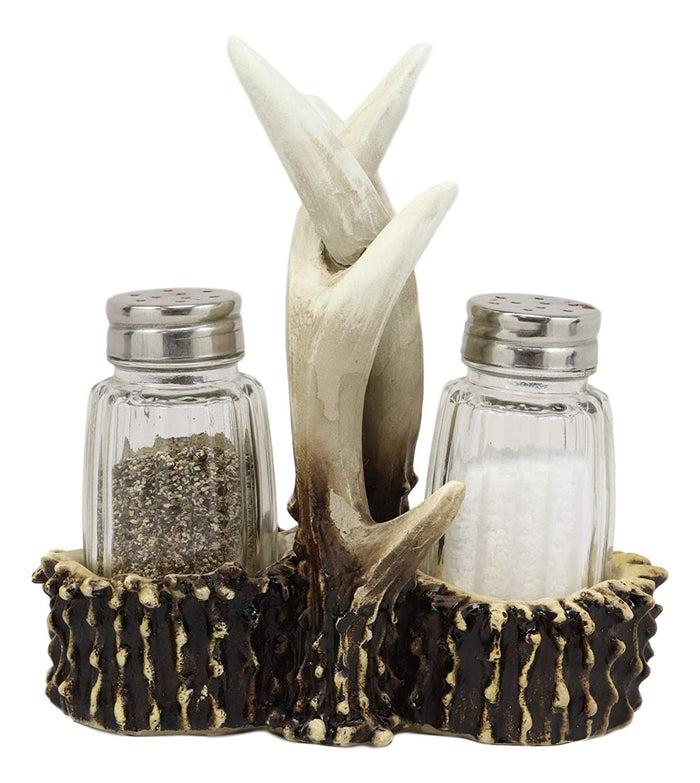 ebros gift Ebros Rustic Romantic Love Symbol Entwined Deer Antlers Figurine Display Holder With Glass Salt And Pepper Shakers Home And Kitchen Dining Decorative Statue Cabin Lodge Decor