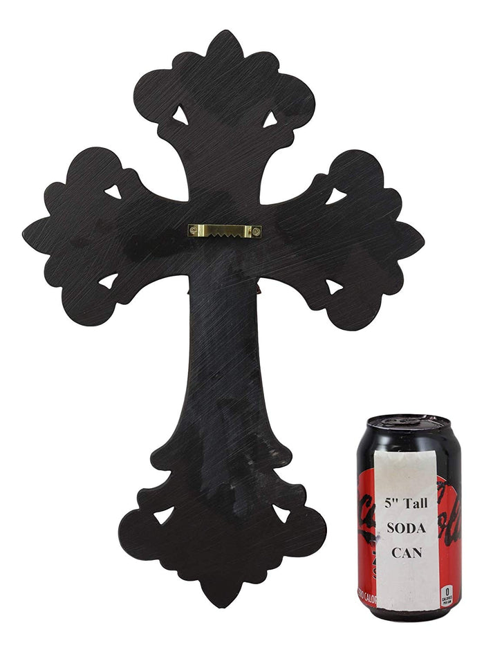 Ebros Gift Ebros Rustic Southwest Fleur De Lis On Faux Bronze Roses With Tuscan Scroll Art Wall Cross Decor Plaque Vintage Scrollwork Hanging Sculpture 14.5" Tall Catholic Christian Accent Decorative Crosses