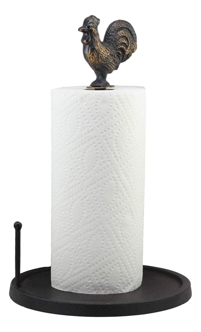 ebros gift Ebros Rustic Vintage Cast Iron Rooster Paper Towel Holder Stand 20"Tall Kitchen Bathroom Home Decor Accent