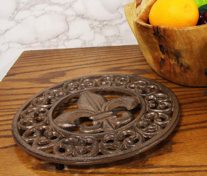 ebros gift Ebros Rustic Vintage Design Round Fleur De Lis Medallion Cast Iron Trivet 10"Diameter