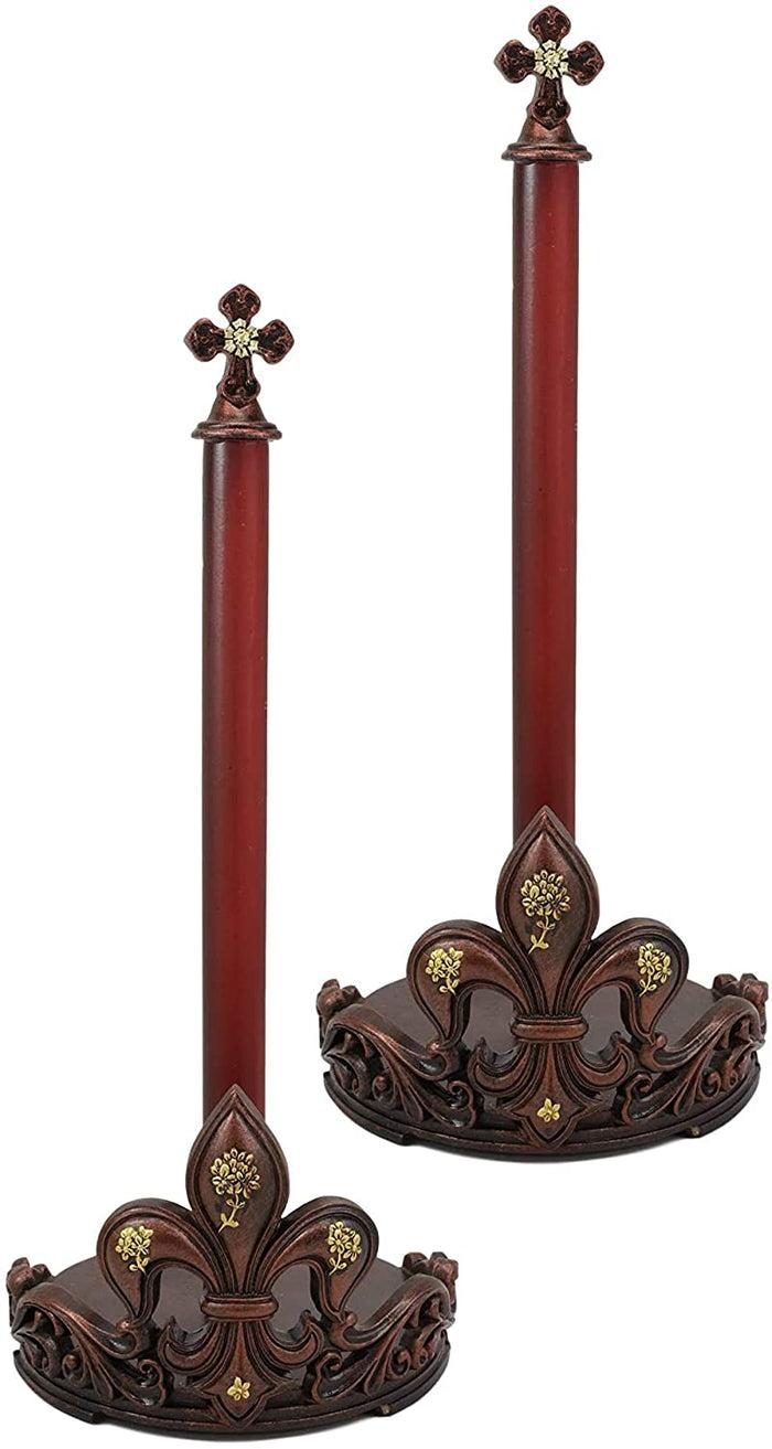 ebros gift Ebros Rustic Vintage Fleur De Lis With French Fleury Cross Paper Towel Holder Set Of 2