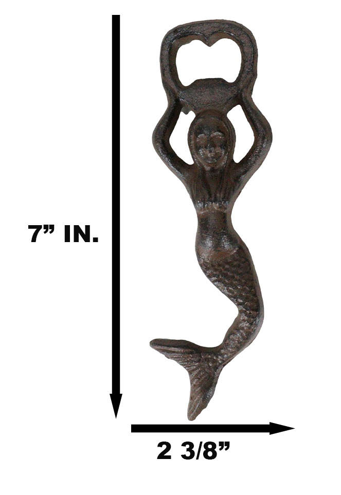 Ebros Gift Ebros Rustic Vintage Heavy Duty Cast Iron Metal Nautical Coastal Goddess Siren Mermaid Soda Beer Bottle Cap Opener 7" High Mermaids Under The Sea Party Decor Accent (1)