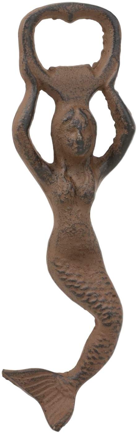 Ebros Gift Ebros Rustic Vintage Heavy Duty Cast Iron Metal Nautical Coastal Goddess Siren Mermaid Soda Beer Bottle Cap Opener 7" High Mermaids Under The Sea Party Decor Accent (1)