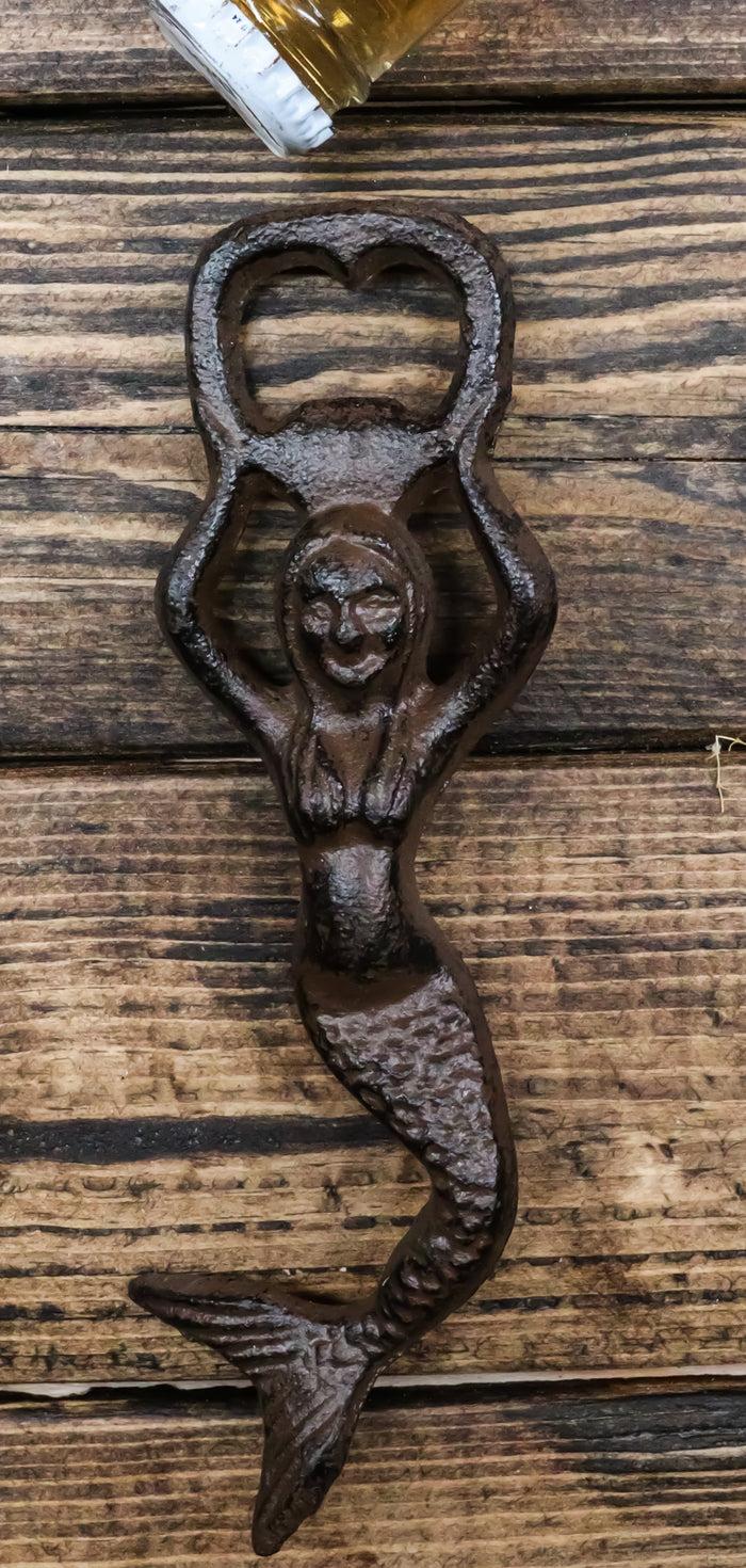 ebros gift Ebros Rustic Vintage Heavy Duty Cast Iron Metal Nautical Coastal Goddess Siren Mermaid Soda Beer Bottle Cap Opener 7" High Mermaids Under The Sea Party Decor Accent (1)