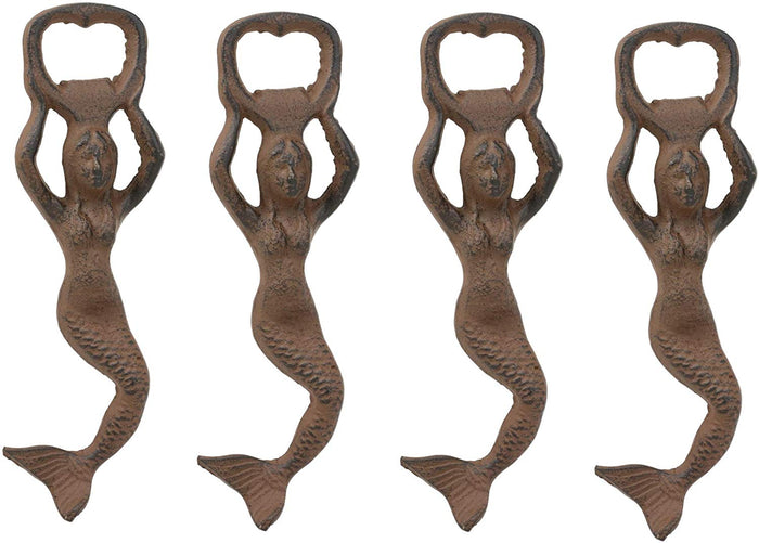 ebros gift Ebros Rustic Vintage Heavy Duty Cast Iron Metal Nautical Coastal Goddess Siren Mermaid Soda Beer Bottle Cap Opener 7" High Mermaids Under The Sea Party Decor Accent (4)