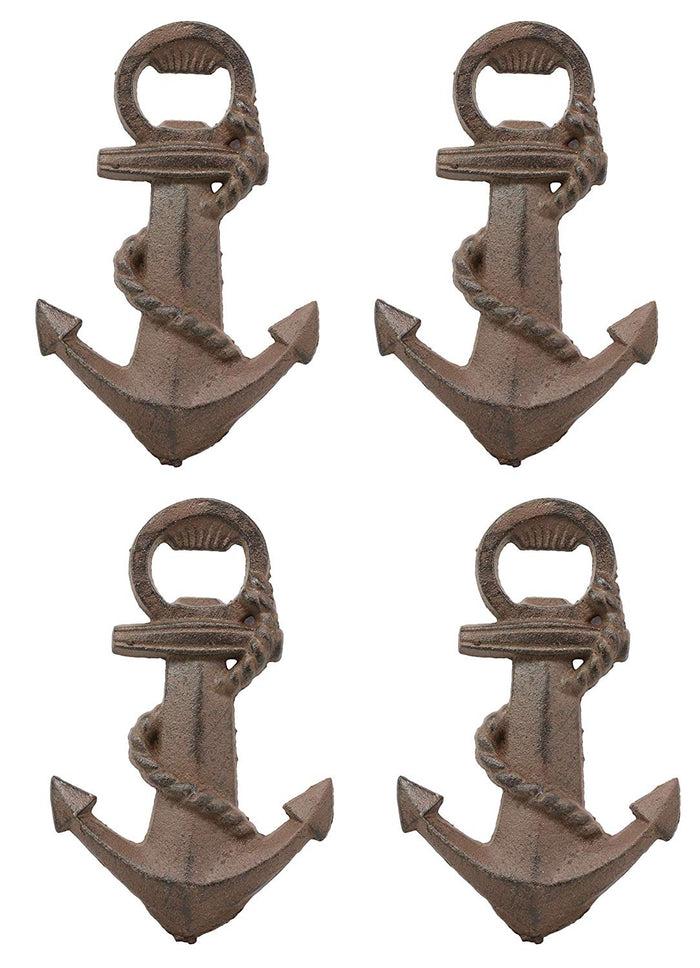 ebros gift Ebros Rustic Vintage Solid Cast Iron Metal Nautical Ship Anchor Soda Beer Bottle Cap Opener 6.5" High Coastal Sea Bayou Boat Getty Port Anchors Party Decor Accent (4)