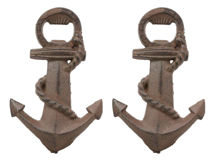ebros gift Ebros Rustic Vintage Solid Cast Iron Metal Nautical Ship Anchor Soda Beer Bottle Cap Opener 6.5" High Coastal Sea Bayou Boat Getty Port Anchors Party Decor Accent (2)