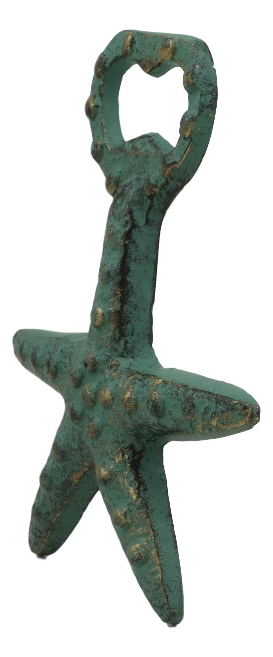 Ebros Gift Ebros Rustic Vintage Verdigris Green Cast Iron Metal Nautical Coastal Sea Star Starfish Soda Beer Bottle Cap Opener 5.5" High Tide Beach Coral Echinoderms Party Hosting Decor Accent Accessory (1)