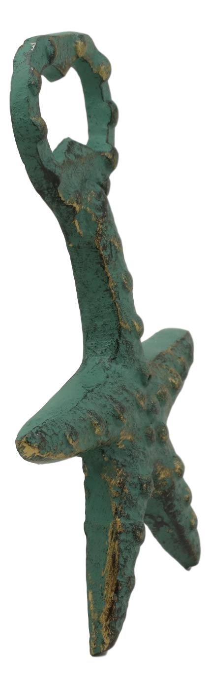 Ebros Gift Ebros Rustic Vintage Verdigris Green Cast Iron Metal Nautical Coastal Sea Star Starfish Soda Beer Bottle Cap Opener 5.5" High Tide Beach Coral Echinoderms Party Hosting Decor Accent Accessory (4)