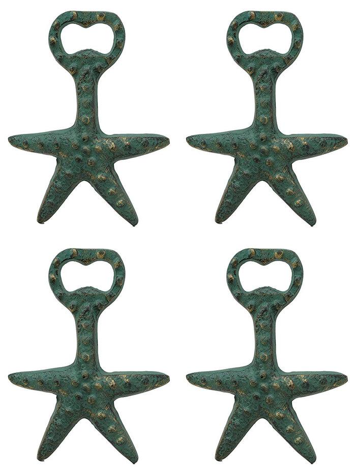 ebros gift Ebros Rustic Vintage Verdigris Green Cast Iron Metal Nautical Coastal Sea Star Starfish Soda Beer Bottle Cap Opener 5.5" High Tide Beach Coral Echinoderms Party Hosting Decor Accent Accessory (4)