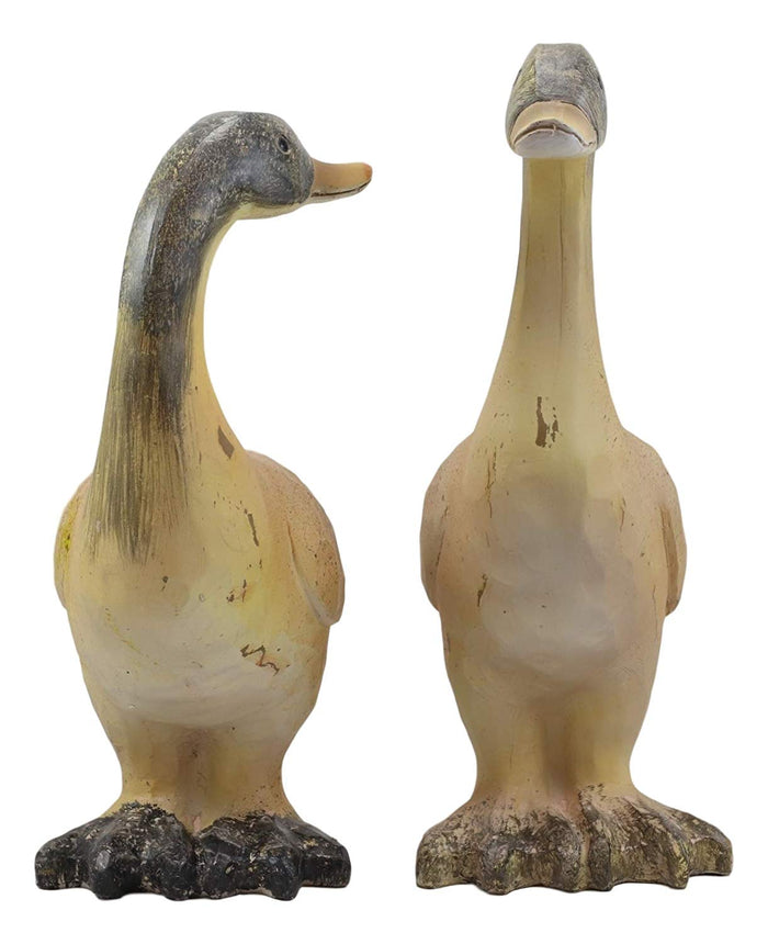 Ebros Gift Ebros Rustic Weathered Crackle Faux Wood Finish Pair Of Cottage Ducks Garden Statue Set 12.5" Tall Home Decor Country Farm Outdoors Lawn Patio Pool Pond Duck Mallard Figurines
