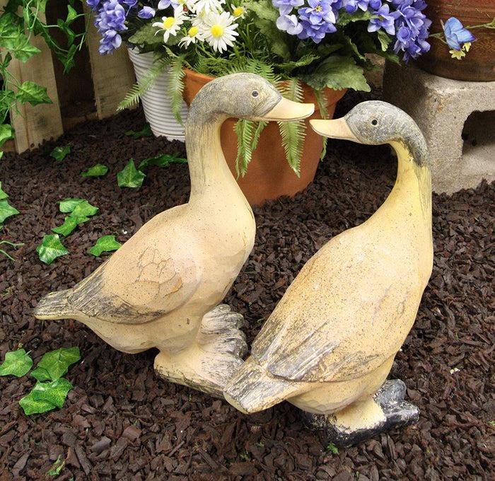 ebros gift Ebros Rustic Weathered Crackle Faux Wood Finish Pair of Cottage Ducks Garden Statue Set 12.5" Tall Home Decor Country Farm Outdoors Lawn Patio Pool Pond Duck Mallard Figurines
