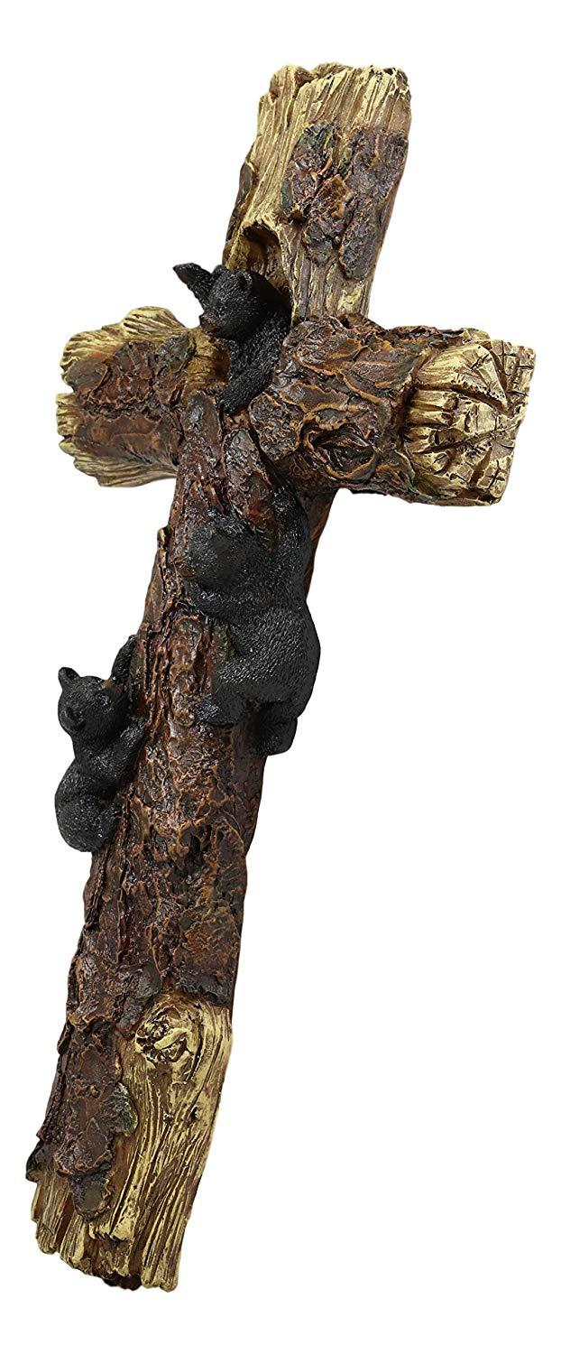 Ebros Gift Ebros Rustic Western 3 Playful Climbing Black Bears Wall Cross Decor 14.25" H