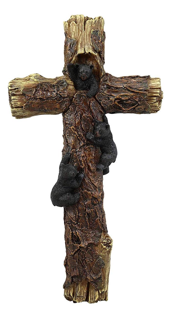Ebros Gift Ebros Rustic Western 3 Playful Climbing Black Bears Wall Cross Decor 14.25" H