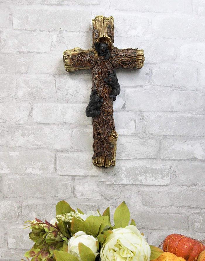 Ebros Gift Ebros Rustic Western 3 Playful Climbing Black Bears Wall Cross Decor 14.25" H