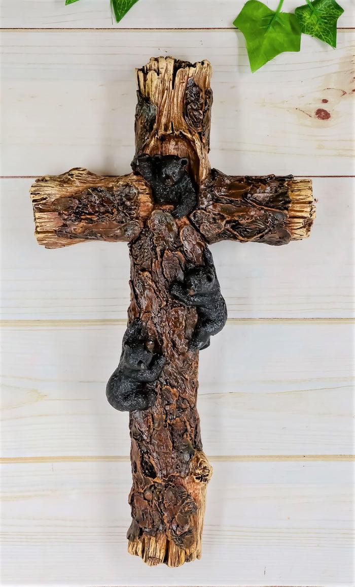 ebros gift Ebros Rustic Western 3 Playful Climbing Black Bears Wall Cross Decor 14.25" H